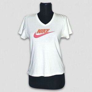 Vintage 90s Nike Swoosh Logo V Neck T Shirt White Pink Large